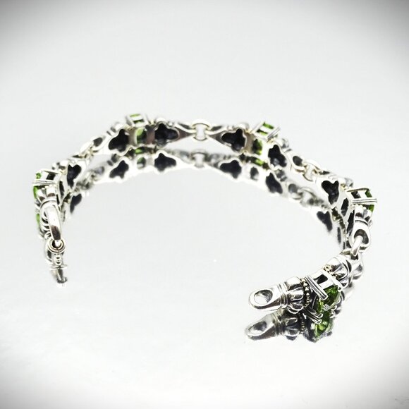 LAGOS Caviar Sterling Silver 18K Yellow Gold Faceted Green Peridot Link Bracelet - Picture 9 of 13